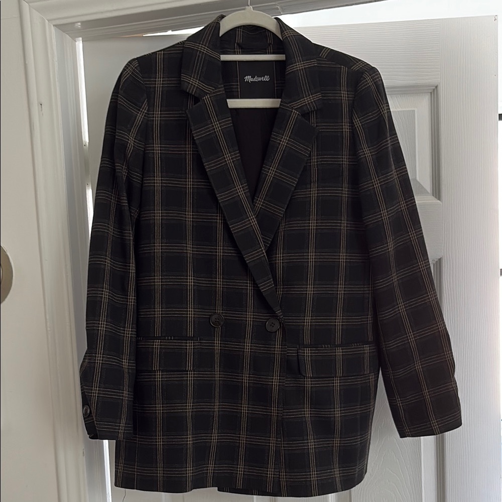 Madewell Black Plaid Double-Breasted Blazer